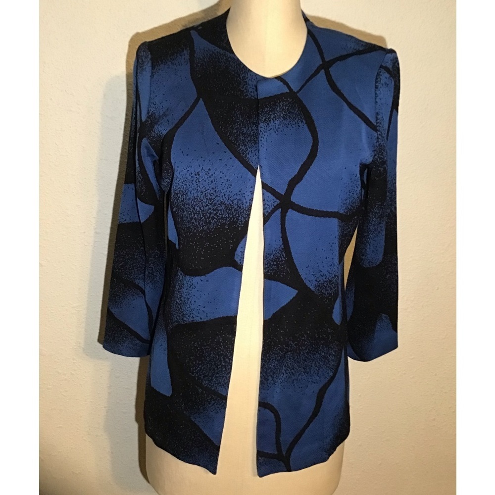 Misook blue/black open front 3/4 sleeve jacket size small